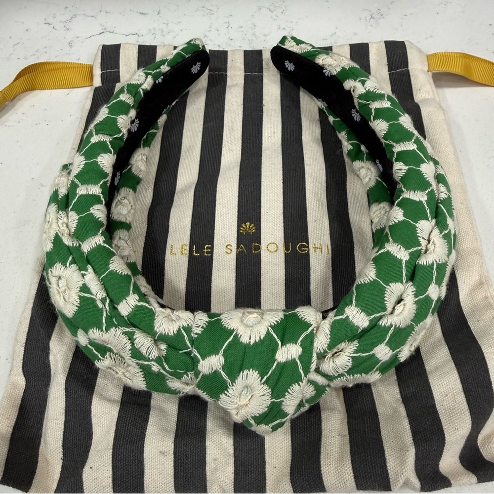 Lele Sadoughi Kelly Green Eyelet Embroidered Veronica Headband